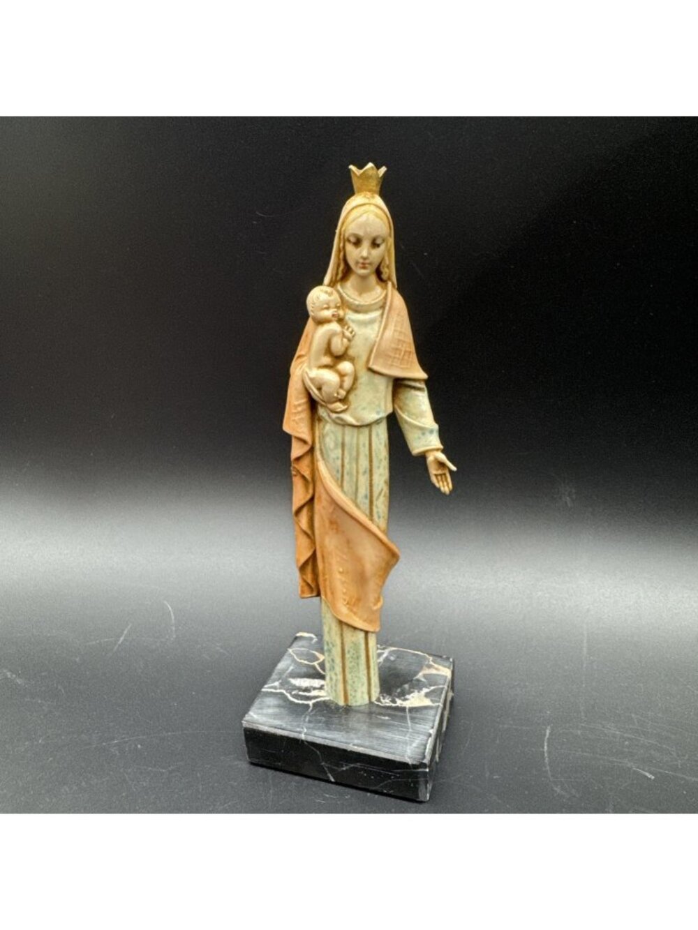 Vintage Virgin Mary Baby Jesus Italy Carrara Marble Base Religious Statue Figure